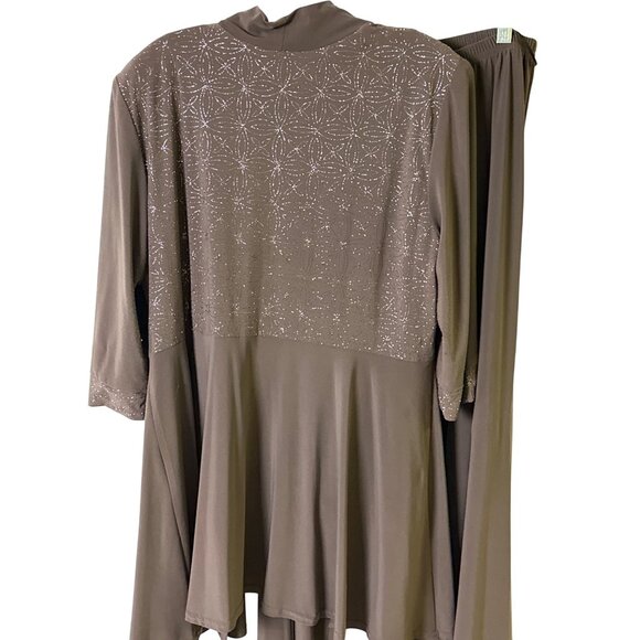 R&M Richards Size 14W Womens 3/4 Sleeve Brown Sparkle Pantsuit - Picture 9 of 16